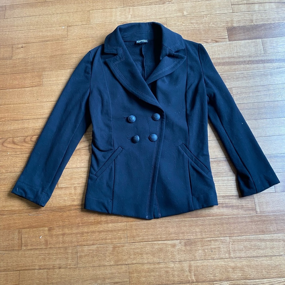 Express Double Breasted Blazer coat Jacket Women XS Black Knit Office Formal